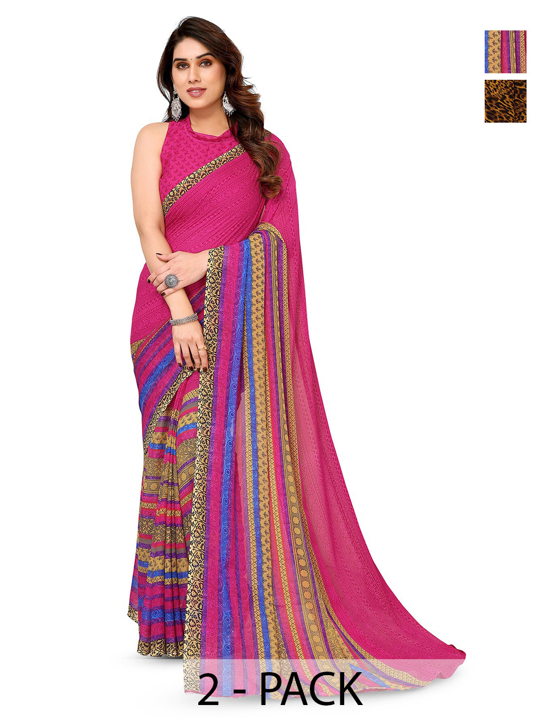 

ANAND SAREES Selection of 2 Floral Printed Sarees, Pink