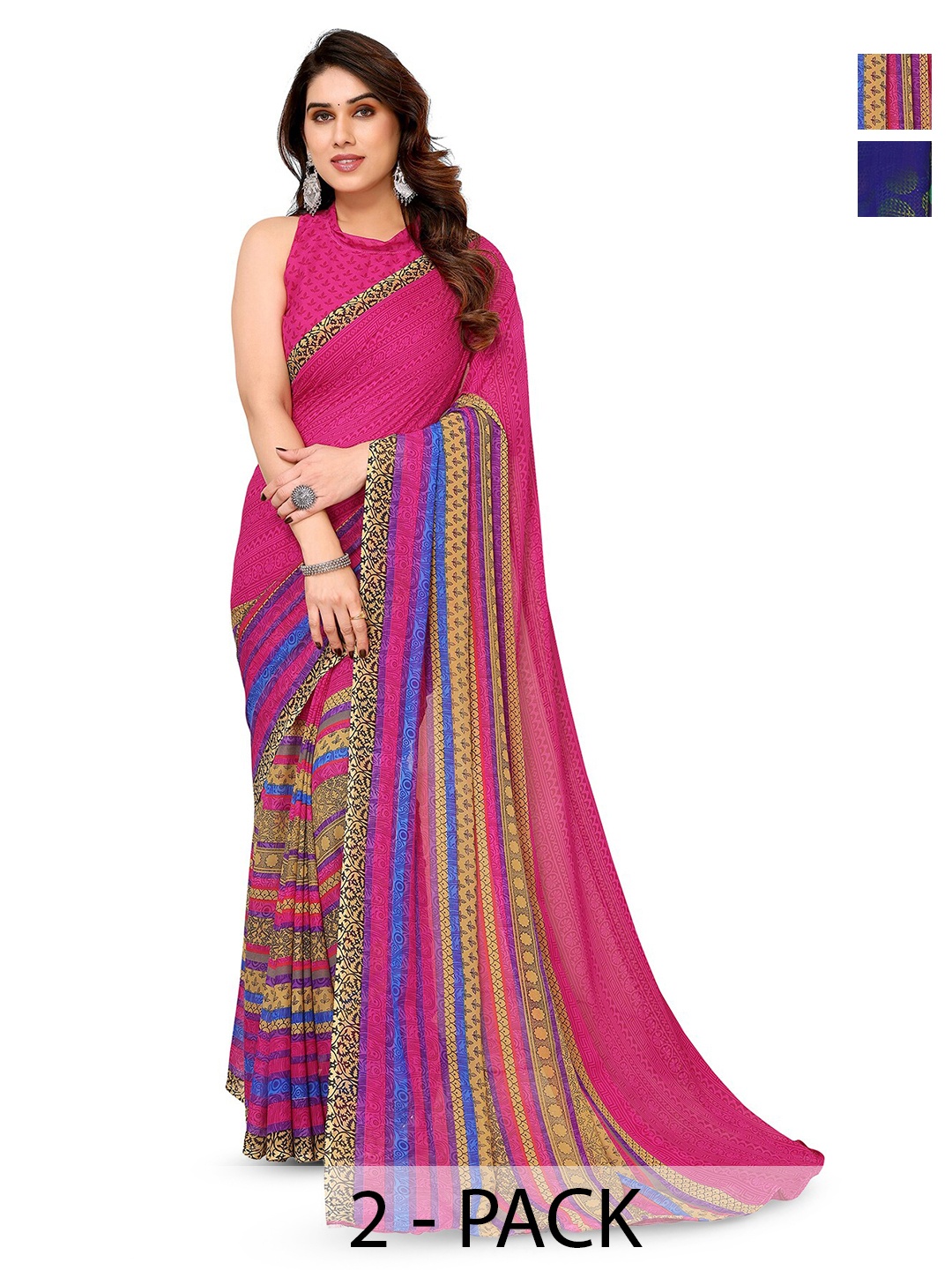 

ANAND SAREES Selection of 2 Floral Printed Sarees, Pink