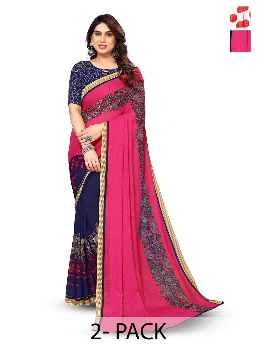 

ANAND SAREES Selection Of 2 Polka Dot Saree, Red