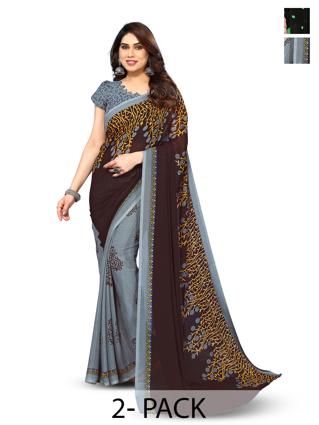 

ANAND SAREES Selection Of 2 Polka Dot Saree, Black