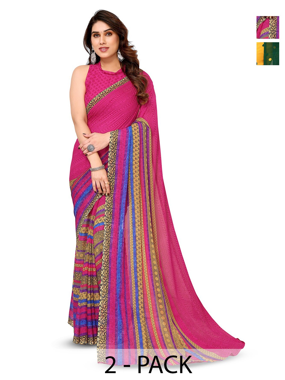 

ANAND SAREES Selection Of 2 Polka Dot Saree, Pink