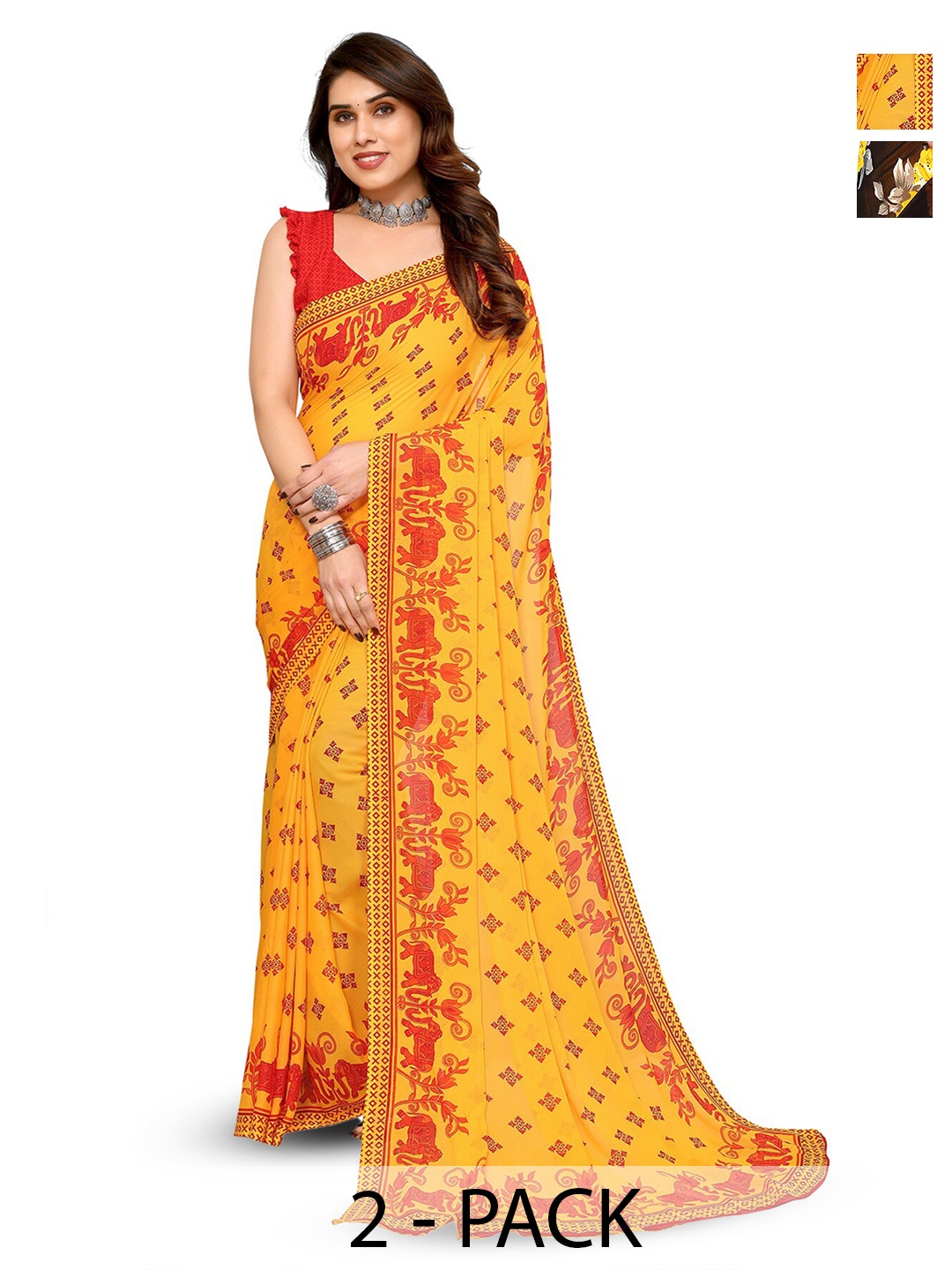 

ANAND SAREES Selection Of 2 Floral Saree, Yellow