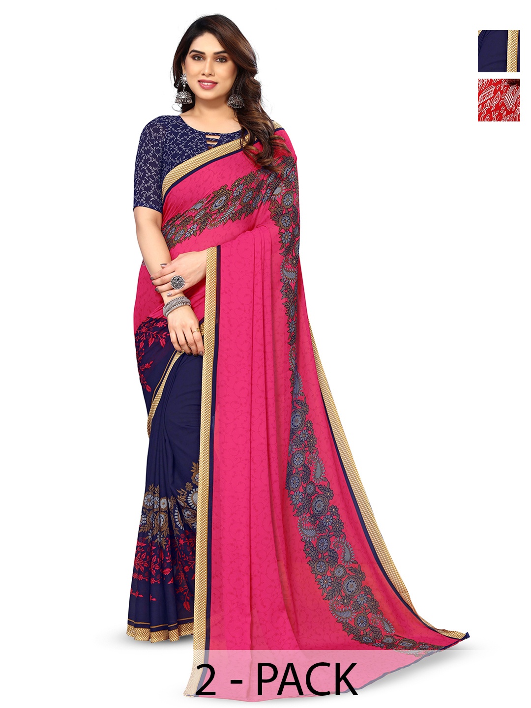 

ANAND SAREES Selection Of 2 Kalamkari Saree, Red