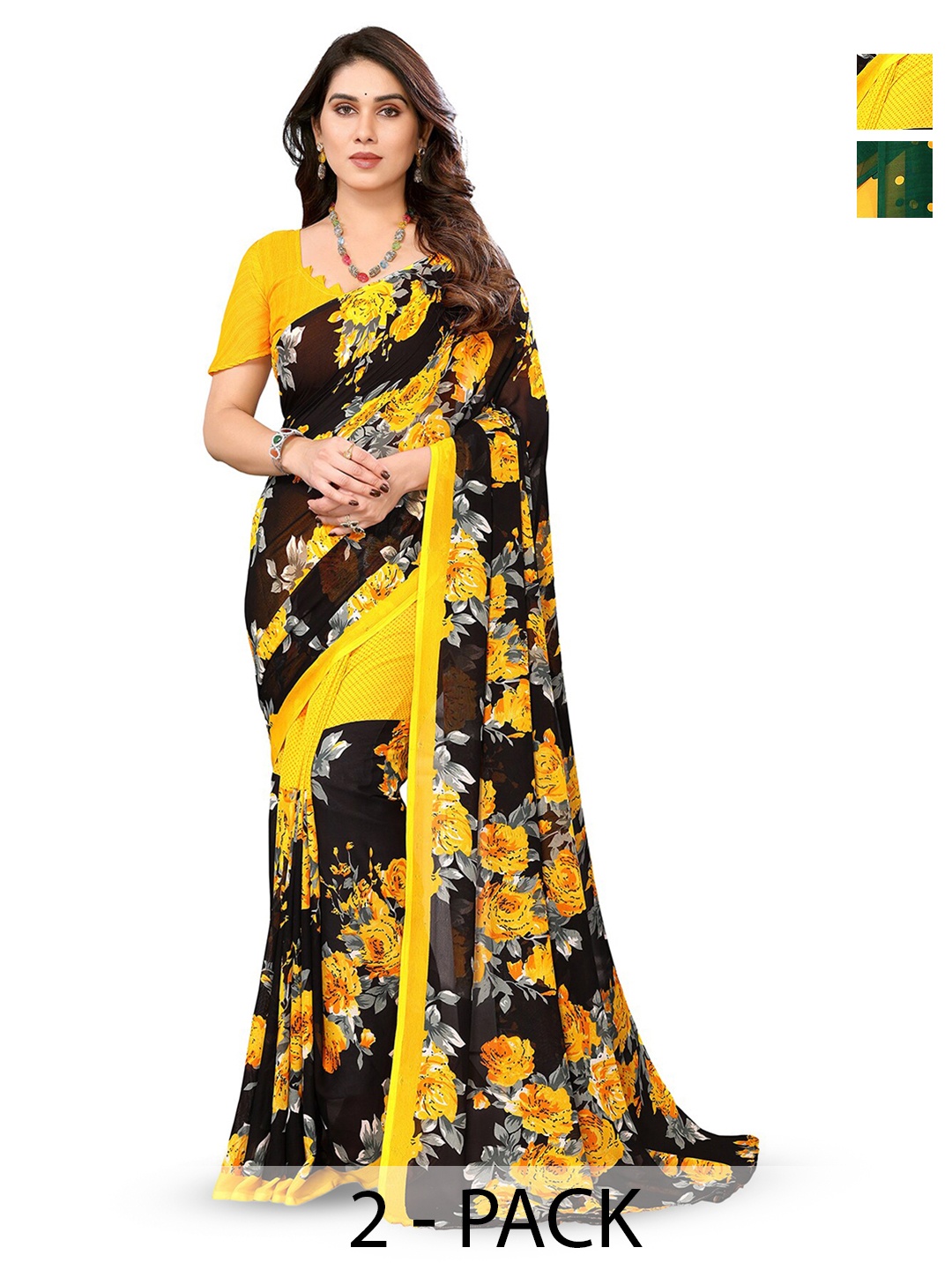 

ANAND SAREES Selection Of 2 Polka Dot Saree, Green