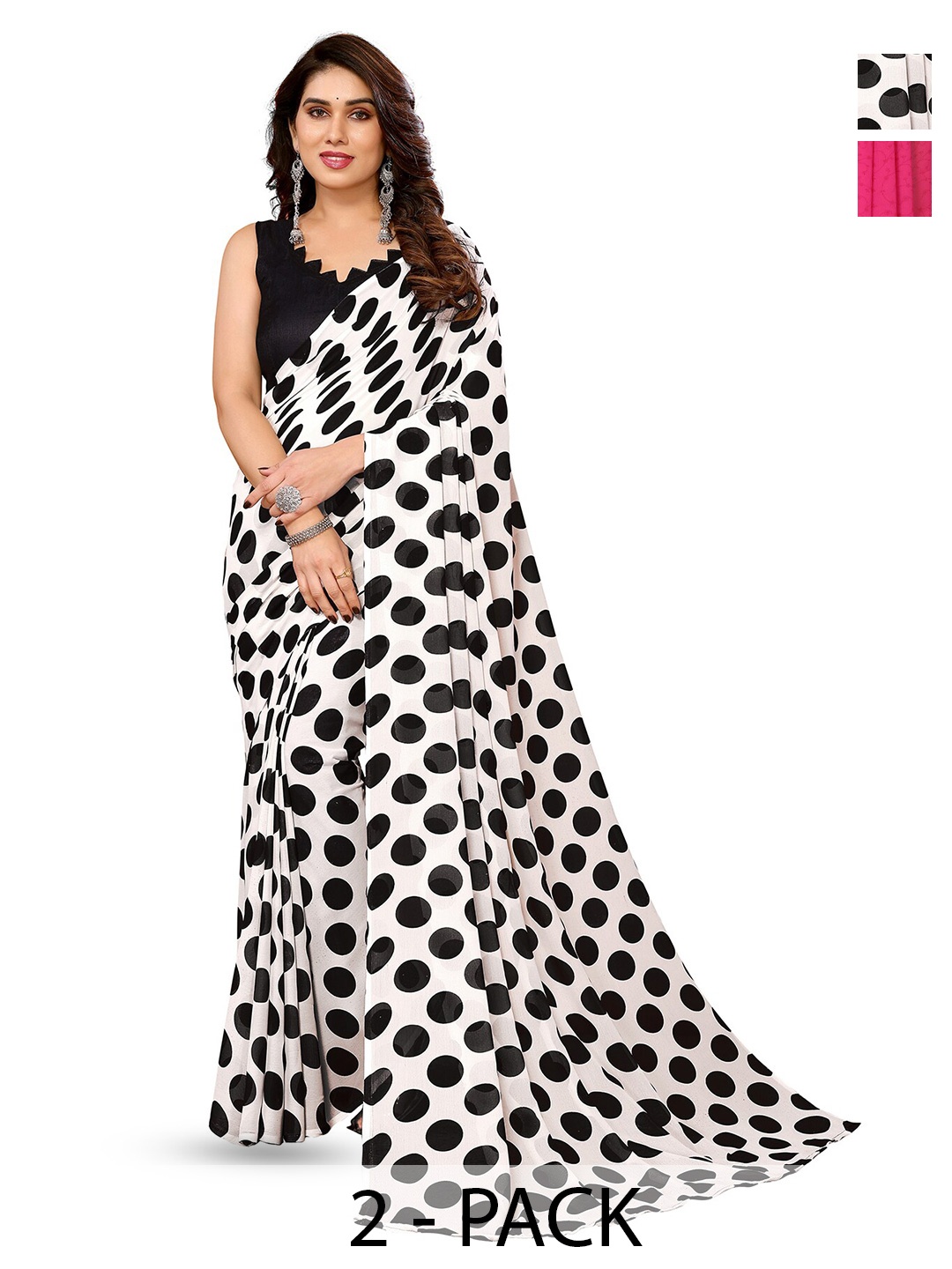 

ANAND SAREES Selection of 2 Polka Dot Sarees, Black