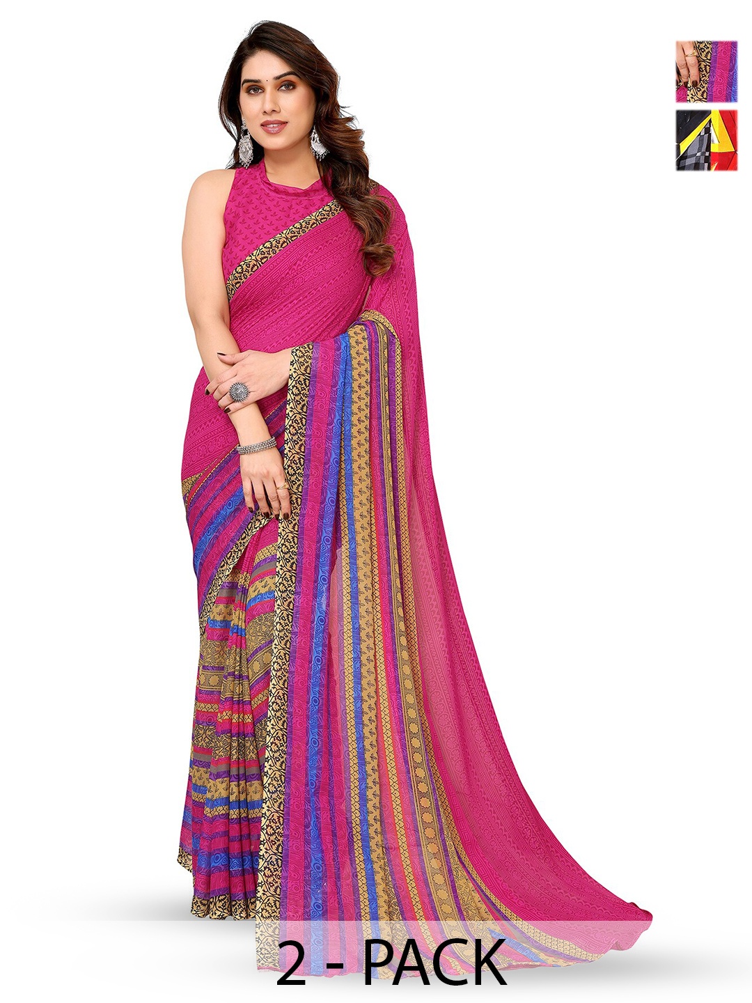 

ANAND SAREES Selection Of 2 Geometric Printed Sarees, Grey