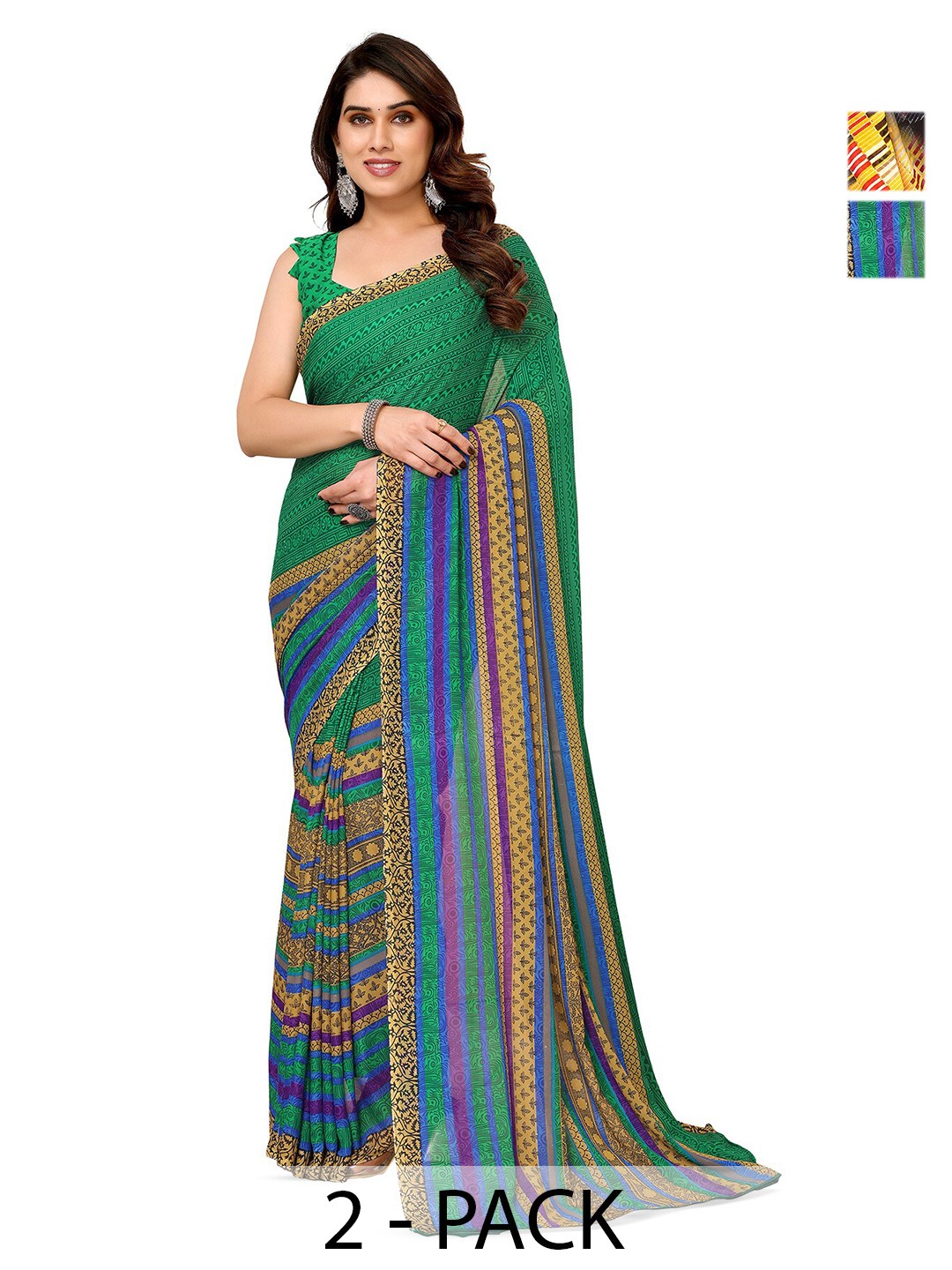 

ANAND SAREES Selection Of 2 Floral Printed Sarees, Grey