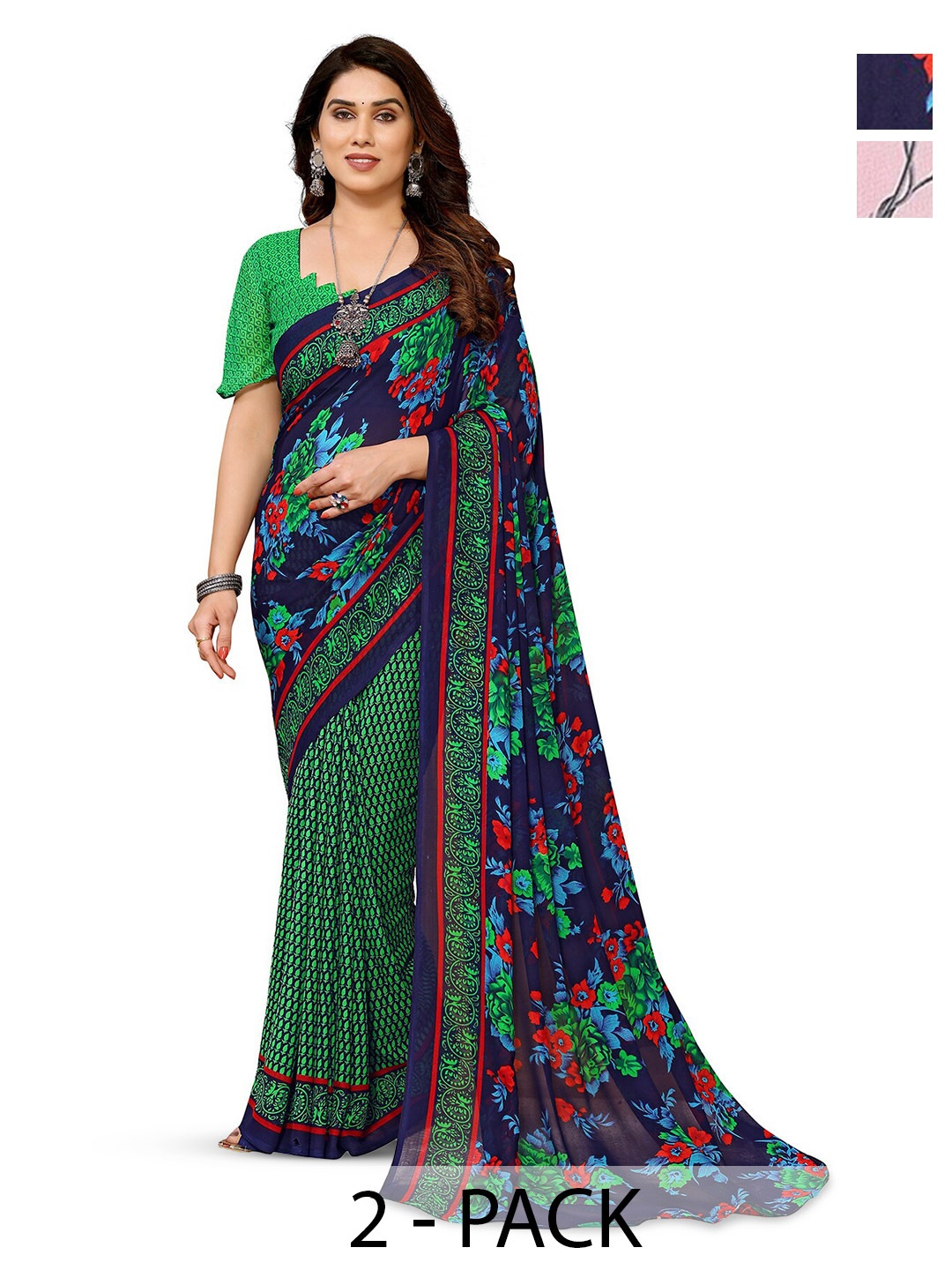 

ANAND SAREES Selectin of 2 Floral Printed Saree, Pink