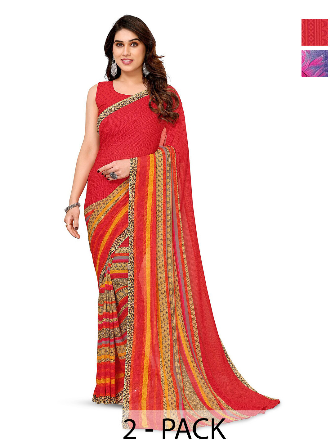 

ANAND SAREES Selection of 2 Floral Printed Saree, Navy blue