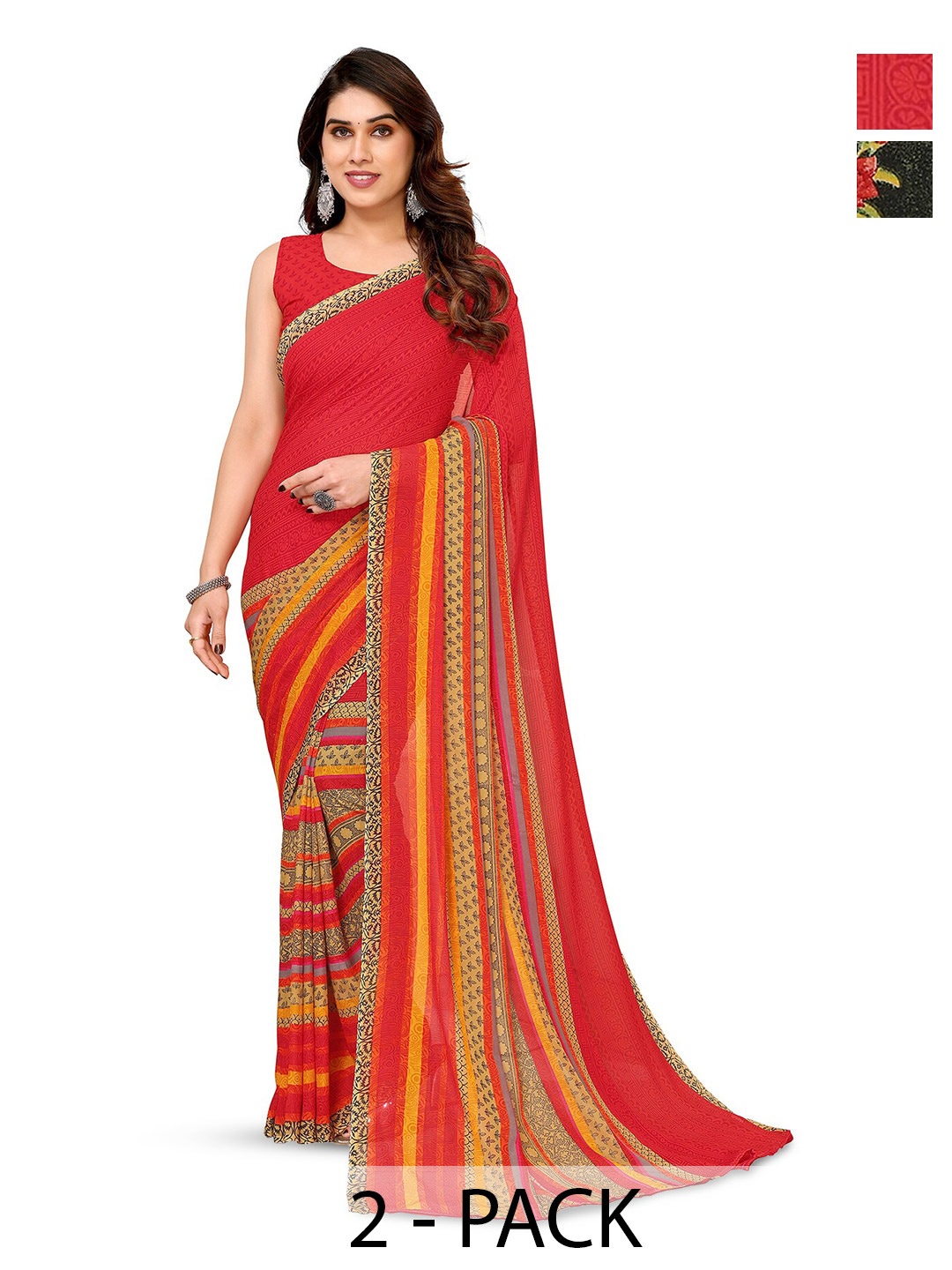 

ANAND SAREES Selection of 2 Floral Printed Saree, Green
