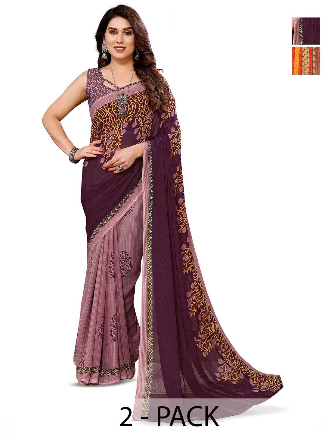 

ANAND SAREES Selection Of 2 Geometric Printed Saree, Purple