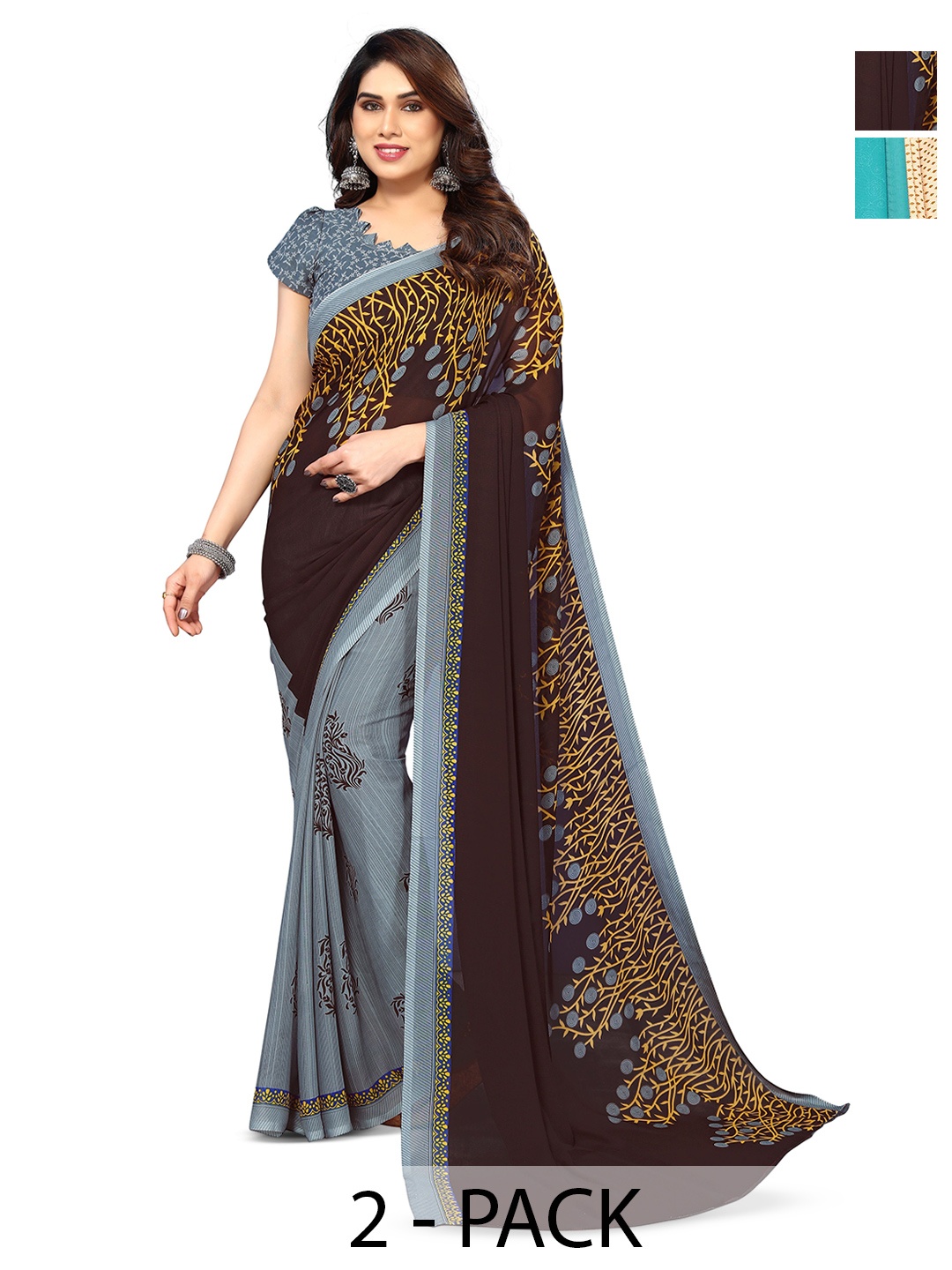 

ANAND SAREES Selection Of 2 Printed Saree, Grey