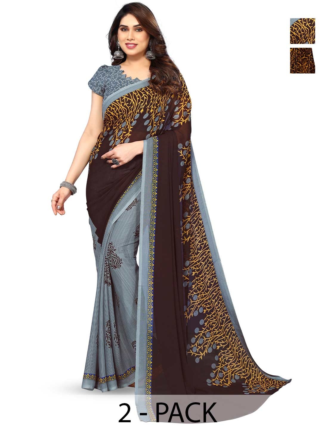 

ANAND SAREES Selection Of 2 Floral Printed Saree, Grey