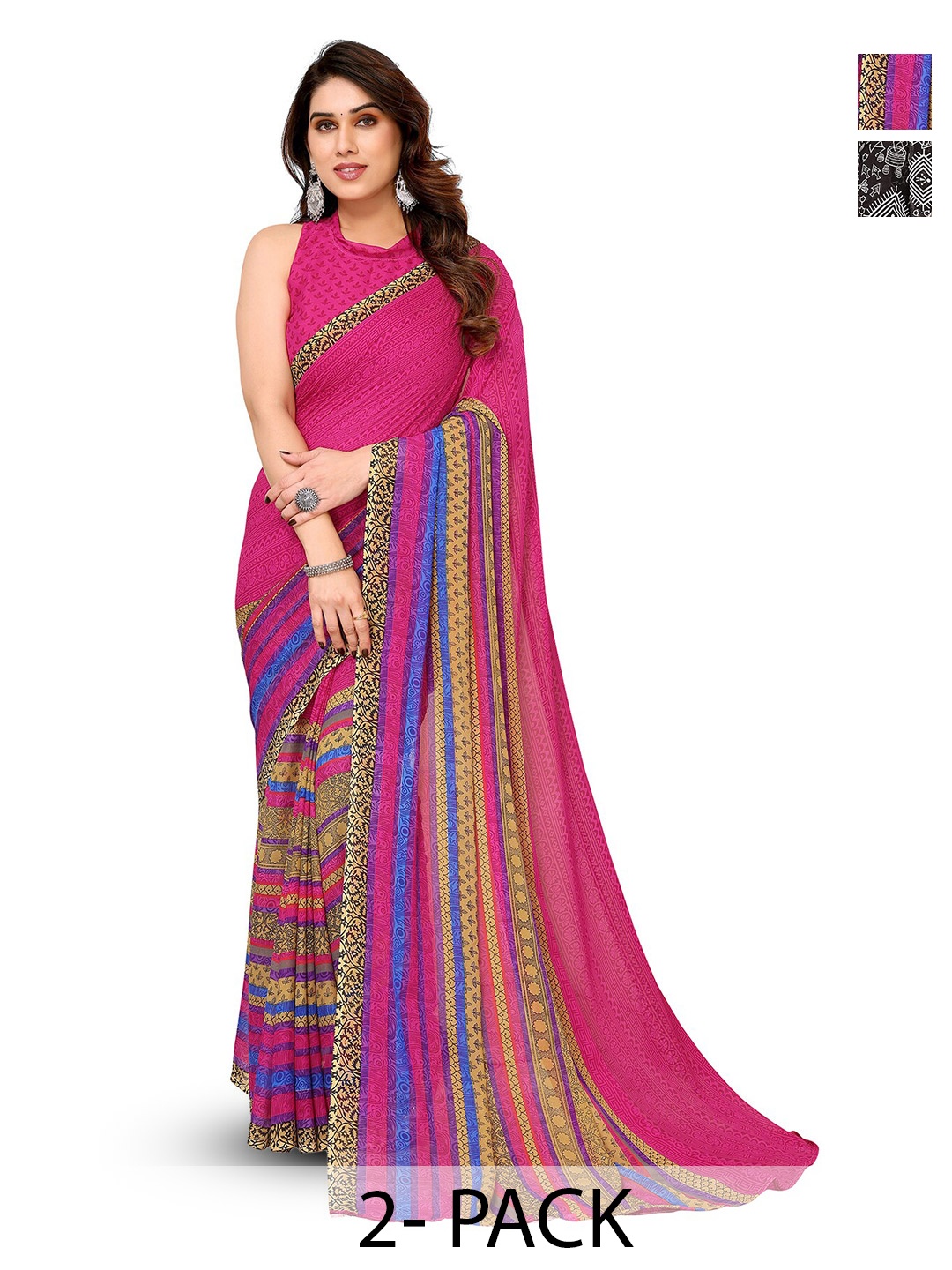 

ANAND SAREES Selection of 2 Warli Printed Saree, Black