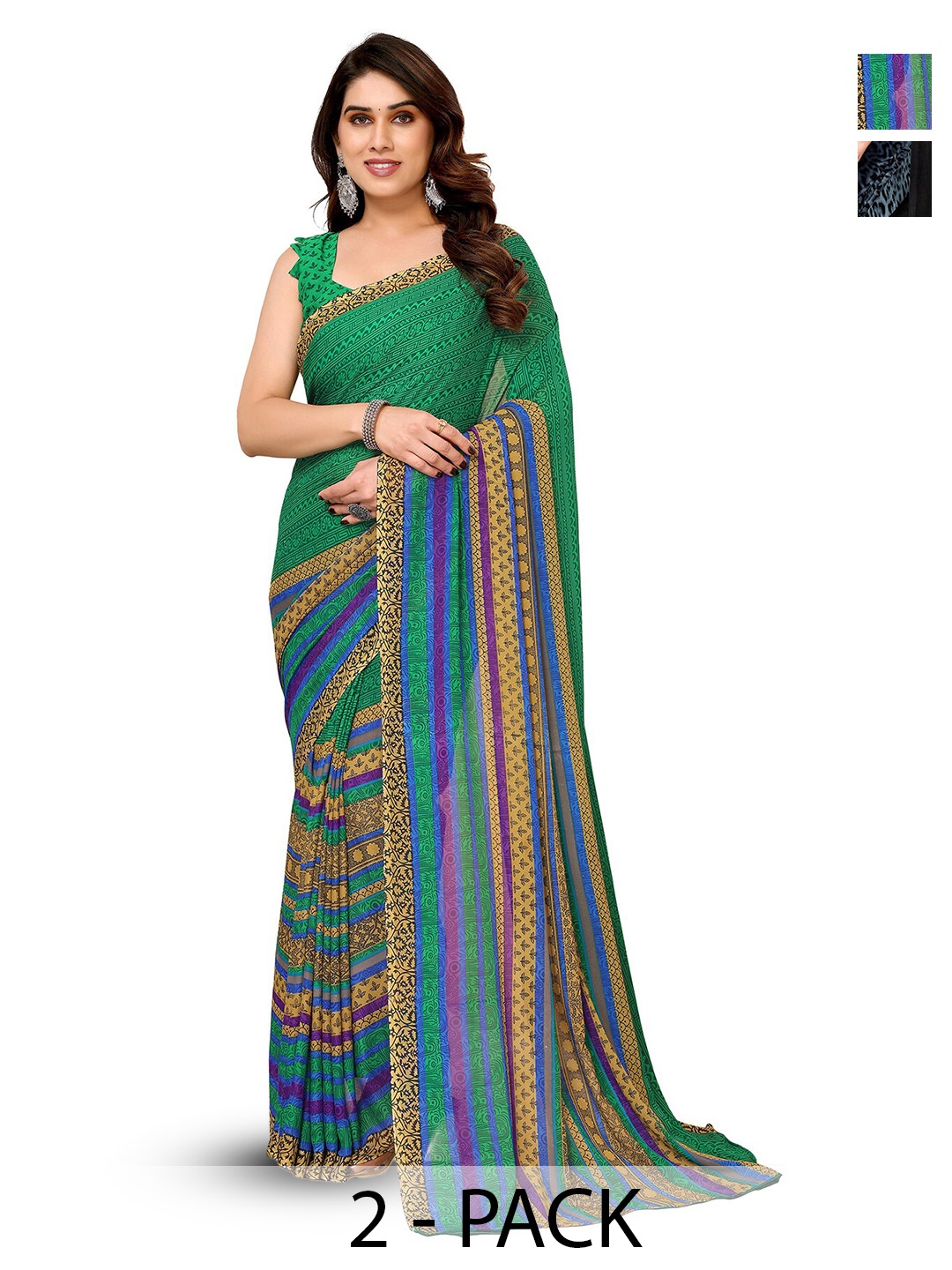 

ANAND SAREES Selection of 2 Ethnic Motifs Printed Saree, Green