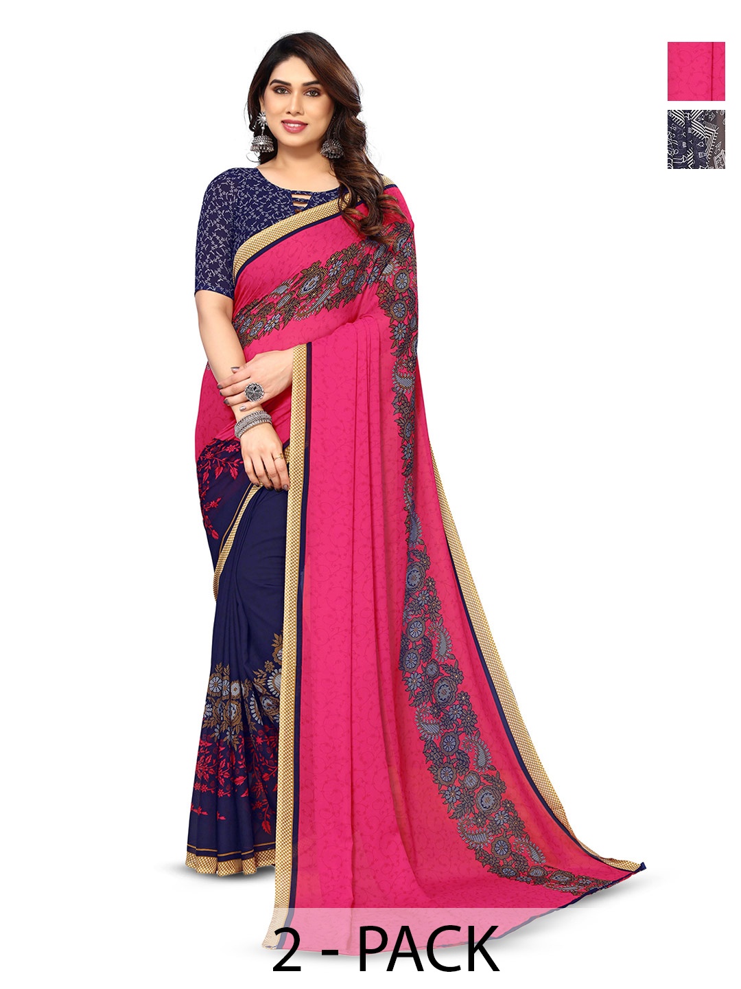 

ANAND SAREES Selection Of 2 Warli Printed Sarees, Blue
