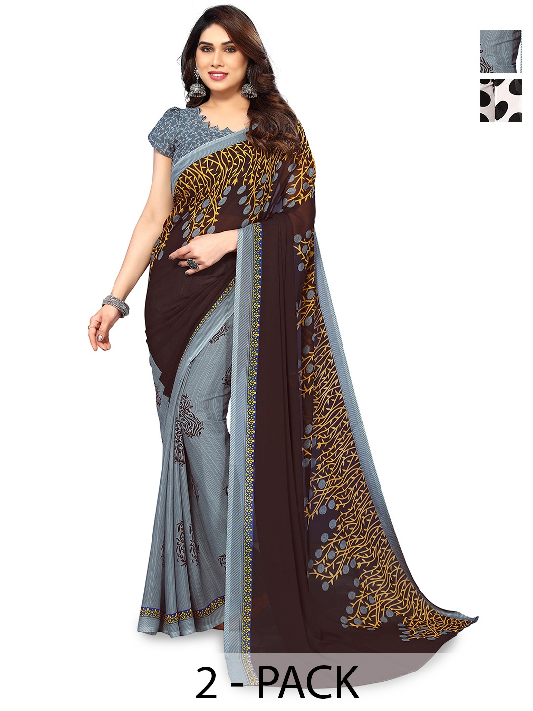 

ANAND SAREES Selection of 2 Polka Dot Sarees, Black