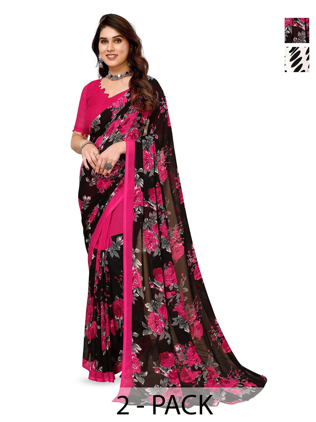 

ANAND SAREES Selection of 2 Floral Saree, Pink