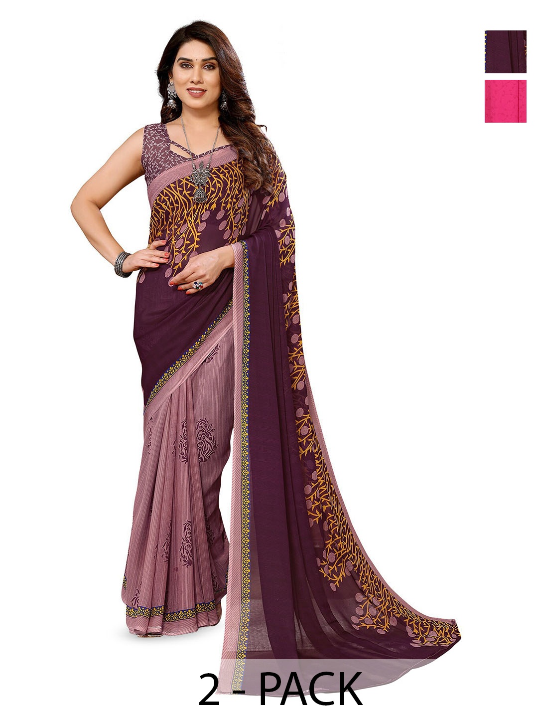 

ANAND SAREES Selection of 2 Floral Saree, Purple