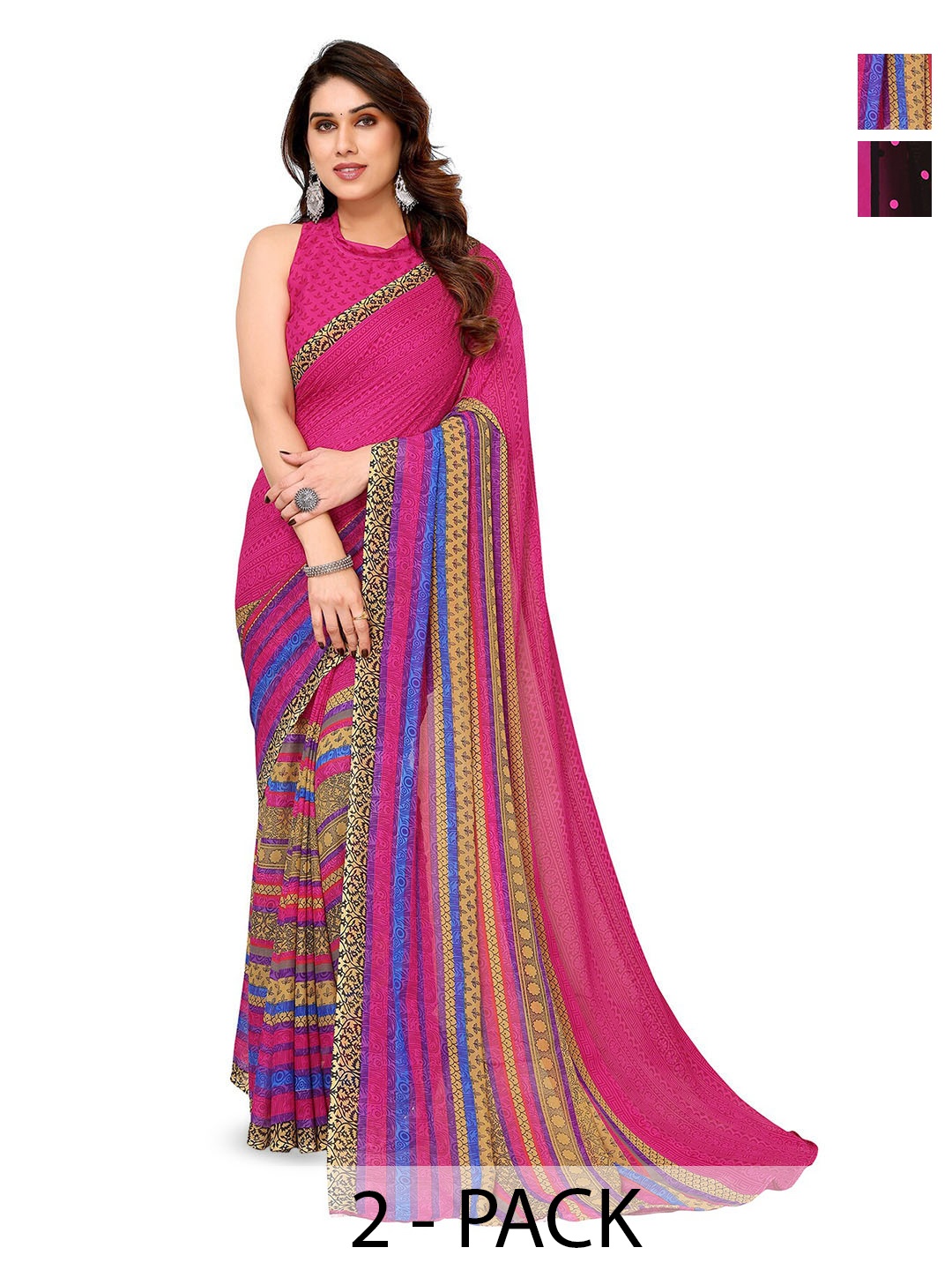 

ANAND SAREES Selection of 2 Polka Dot Saree, Pink