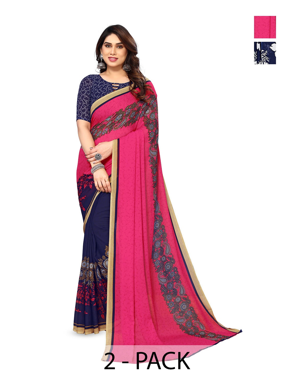 

ANAND SAREES Pack Of 2 Floral Printed Saree, Blue