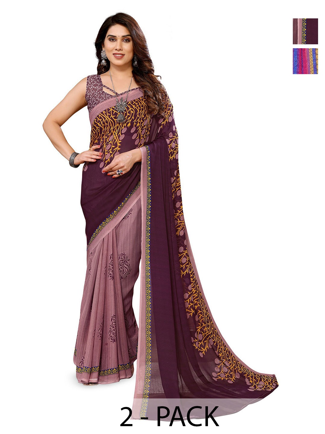 

ANAND SAREES Pack Of 2 Printed Saree, Brown
