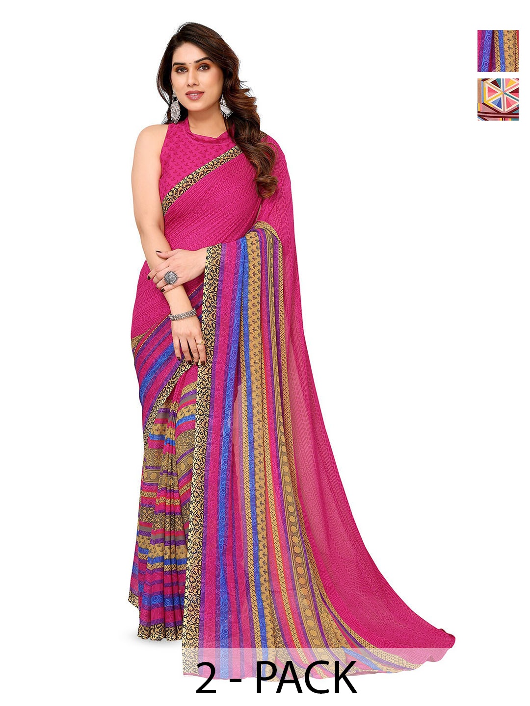 

ANAND SAREES Pack Of 2 Floral Printed Saree, Pink