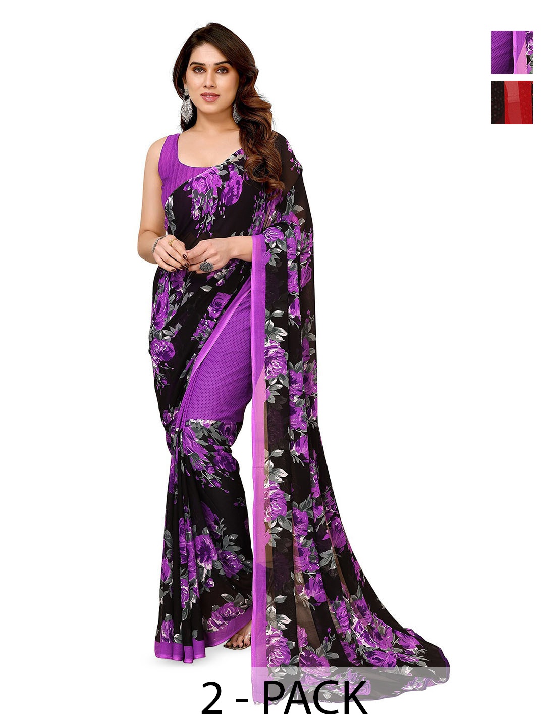 

ANAND SAREES Pack Of 2 Floral Printed Saree, Purple