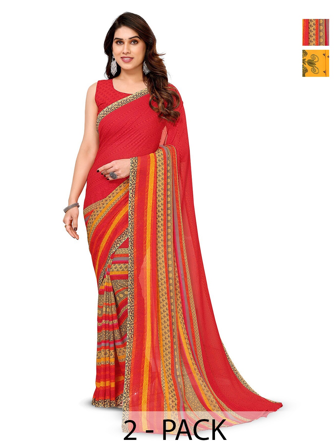 

ANAND SAREES Polka Selection Of 2 Ethnic Motifs Printed Saree, Red