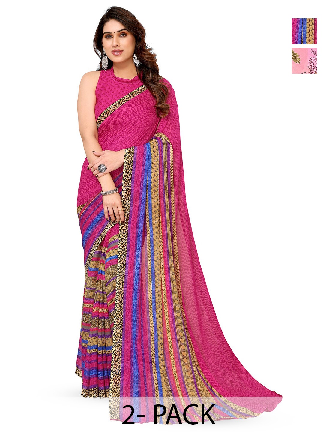 

ANAND SAREES Polka Selection Of 2 Floral Printed Saree, Pink