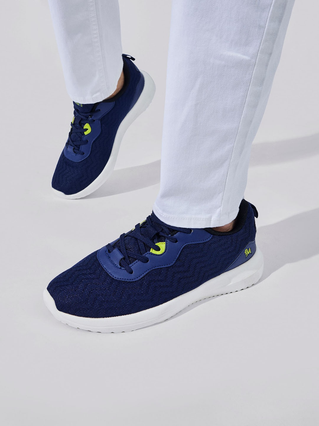 

NEEMANS Men Textured Lace Up Lightweight Mesh Sneakers, Navy blue