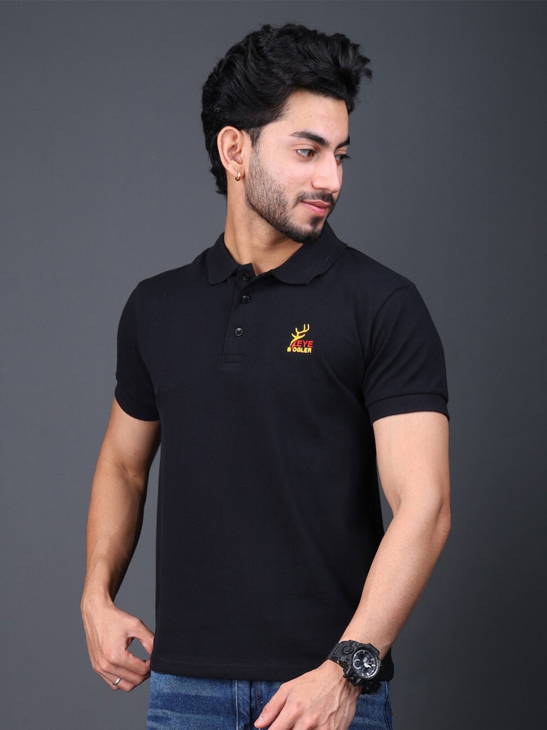 

Eyebogler Polo Collar Regular Fit Cotton T-shirt, Black