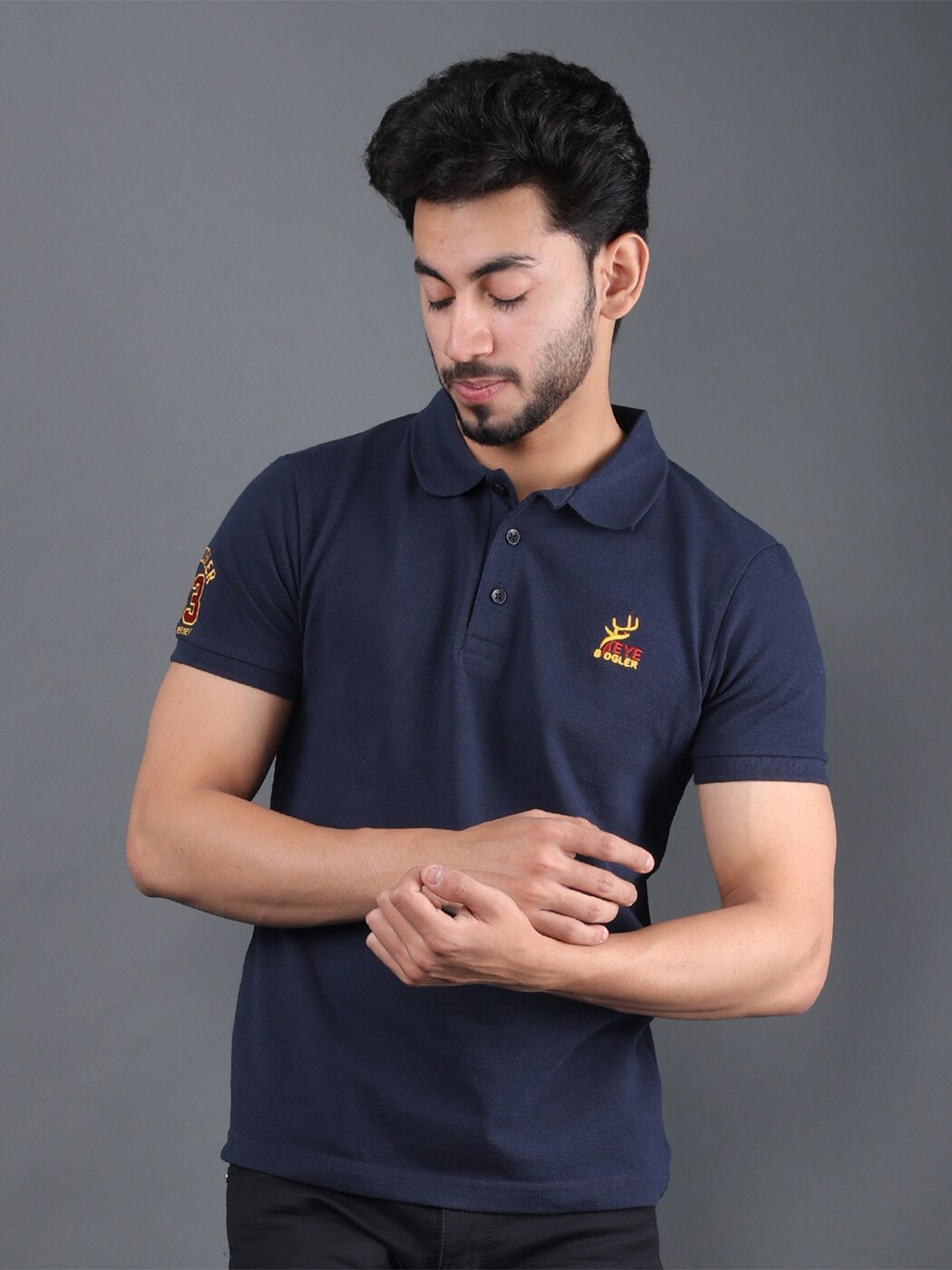 

Eyebogler Regular Fit Polo Collar Cotton T-shirt, Navy blue