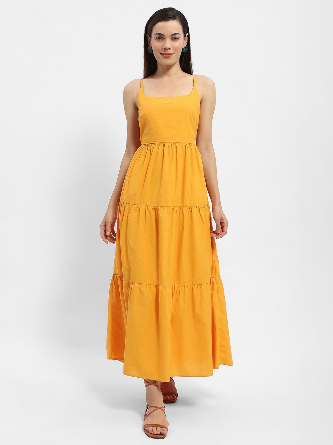 

Madame Shoulder Strap Tiered Fit & Flare Dress, Orange