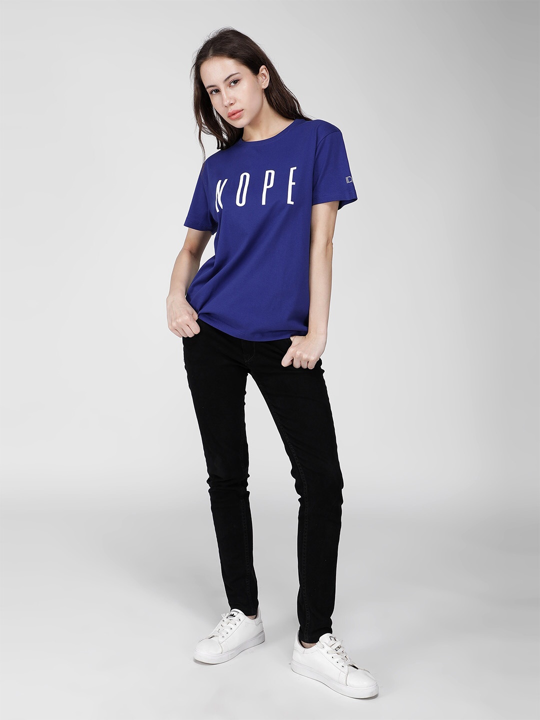 

IDK Typography Printed Cotton T-shirt, Blue