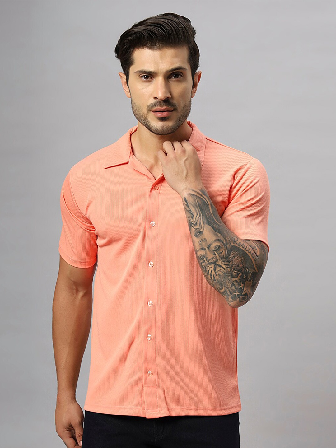 

N AND J Relaxed Spread Collar Casual Shirt, Peach