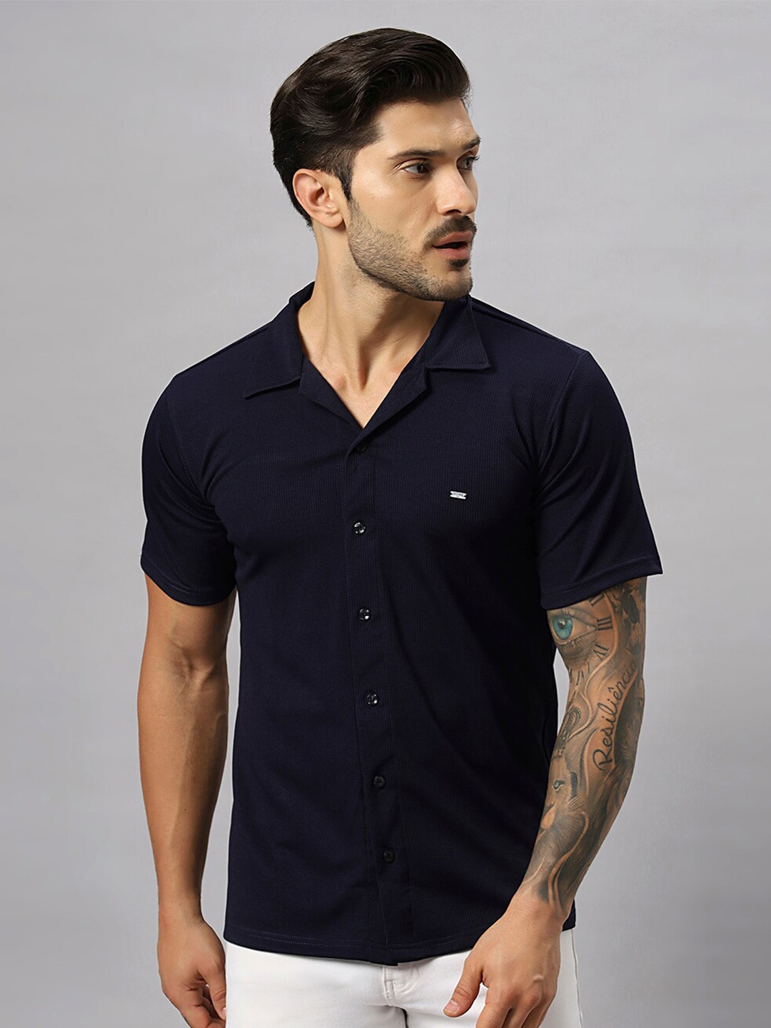 

N AND J Relaxed Spread Collar Cotton Casual Shirt, Blue