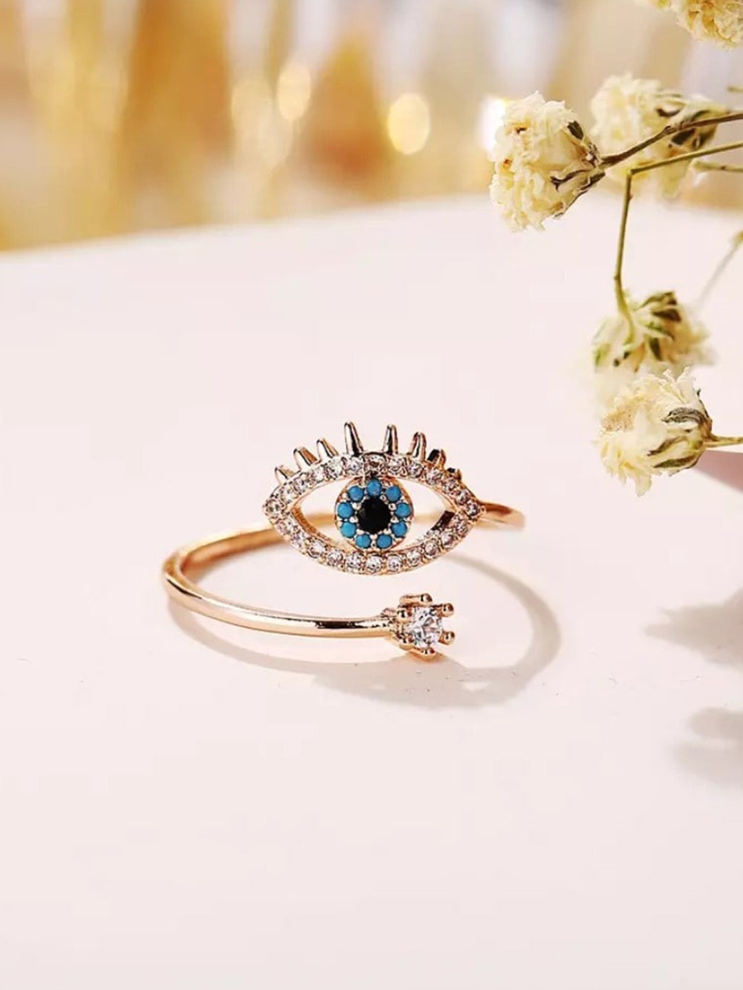 

DressBerry Blue Rose Gold Plated Stones Studded Finger Ring