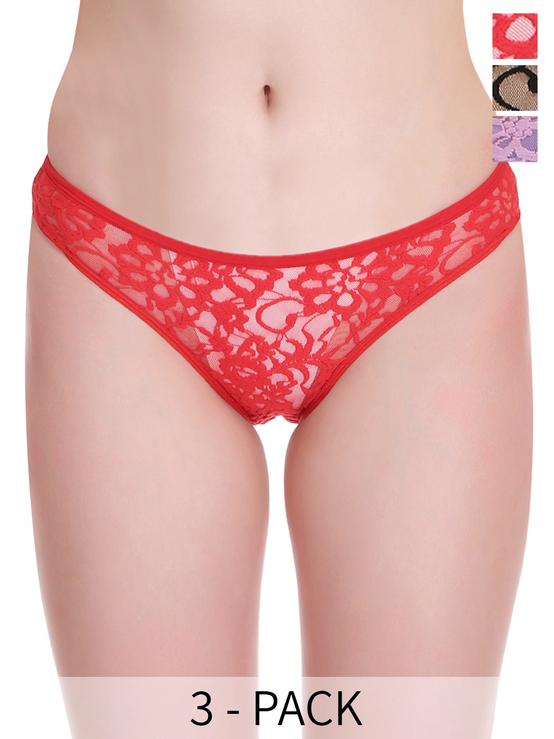 

SELFCARE Pack Of 3 Self Design Bikini Briefs SN2389, Black