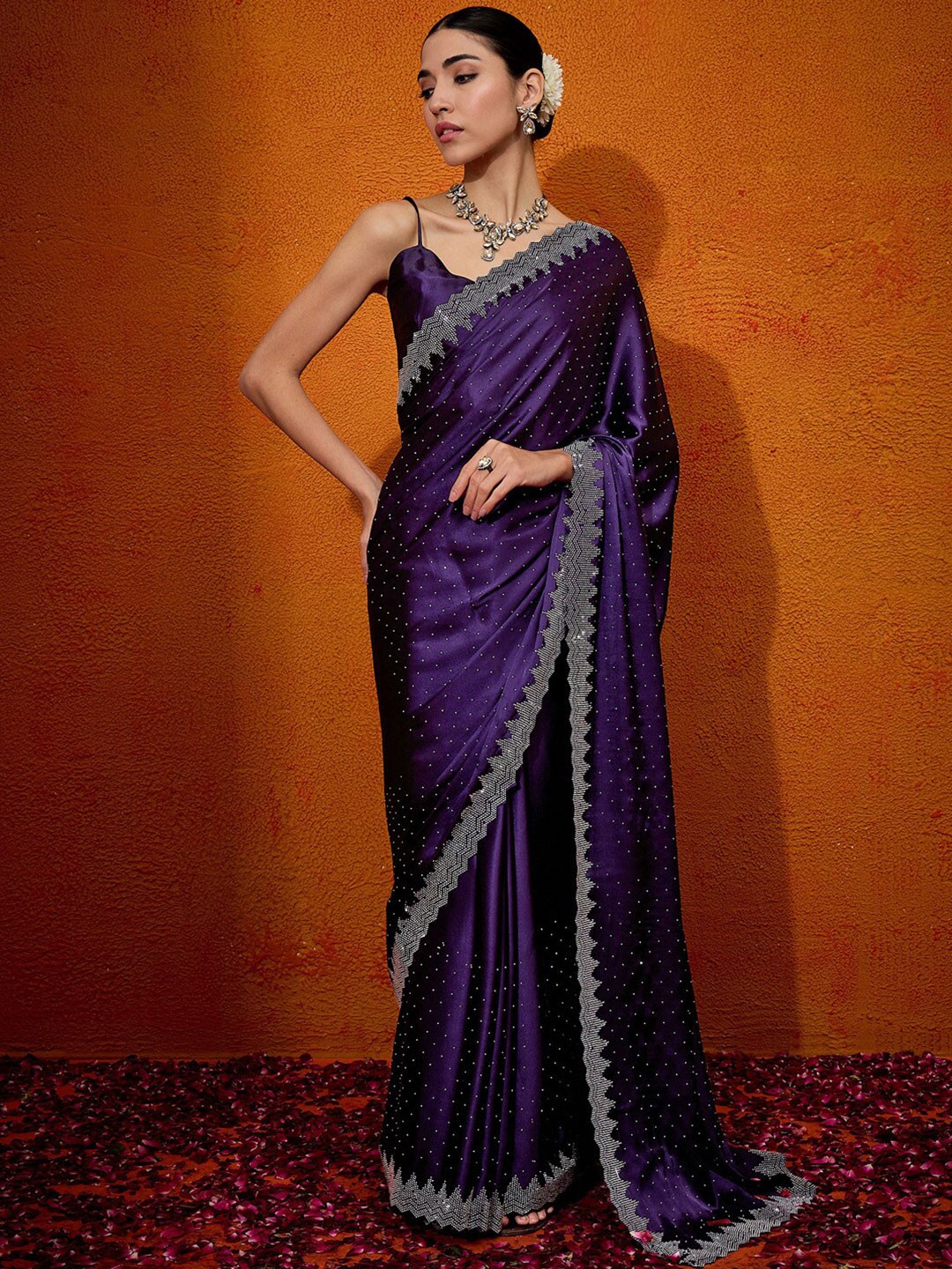 

Anouk Embellished Beads and Stones Satin Saree, Purple