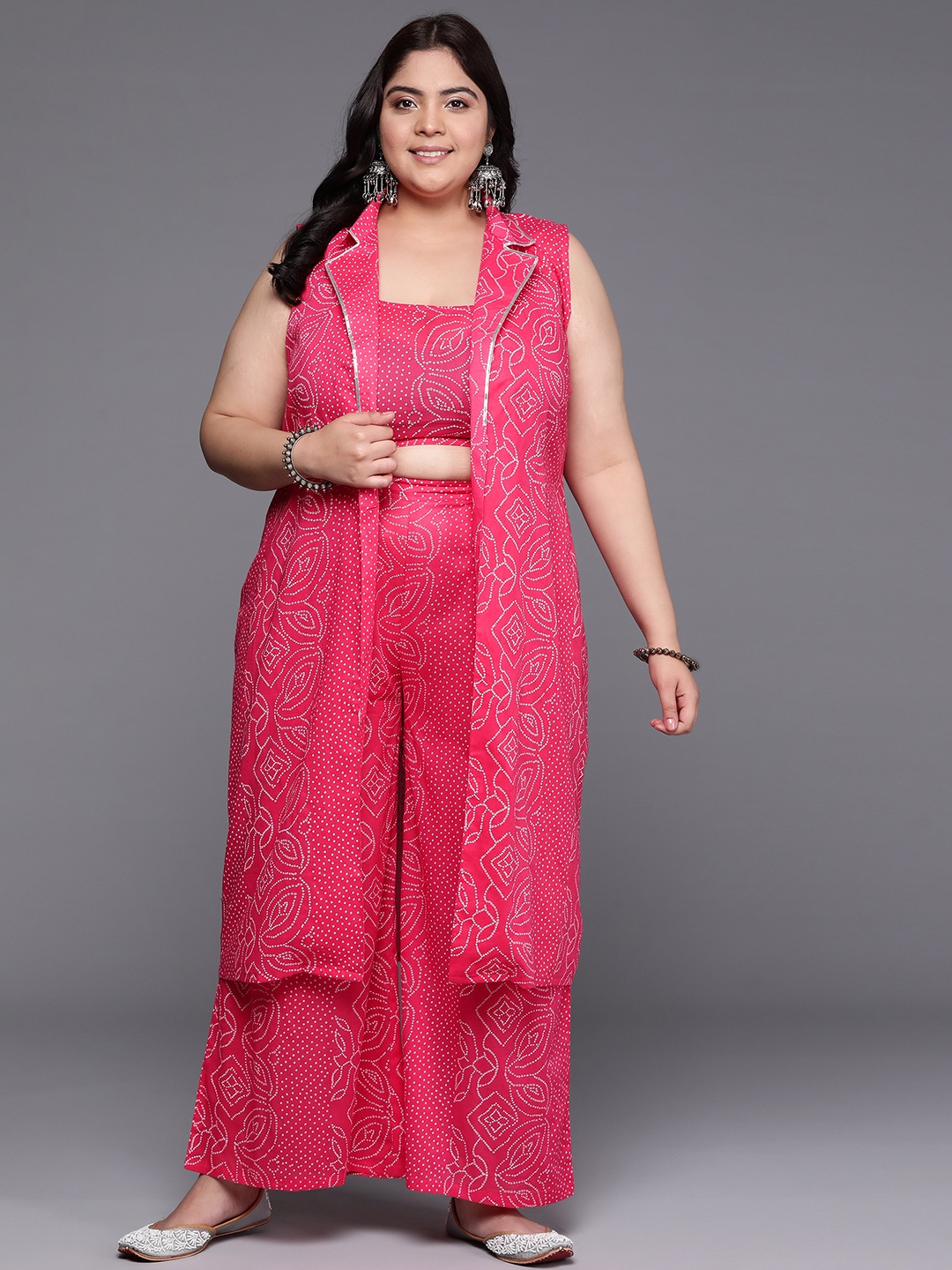 

A PLUS BY AHALYAA Women Plus Size Printed Mul-Mul Ethnic Co-Ords Set, Pink