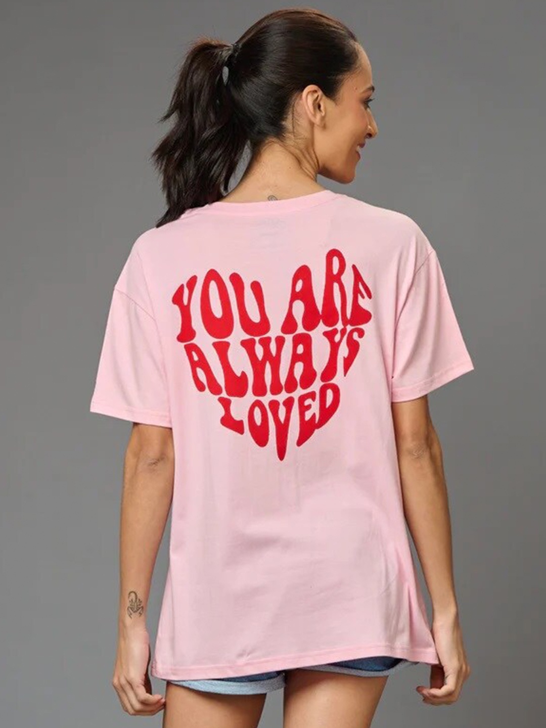 

GO DEVIL Typography Printed Drop-Shoulder Sleeves T-shirt, Pink