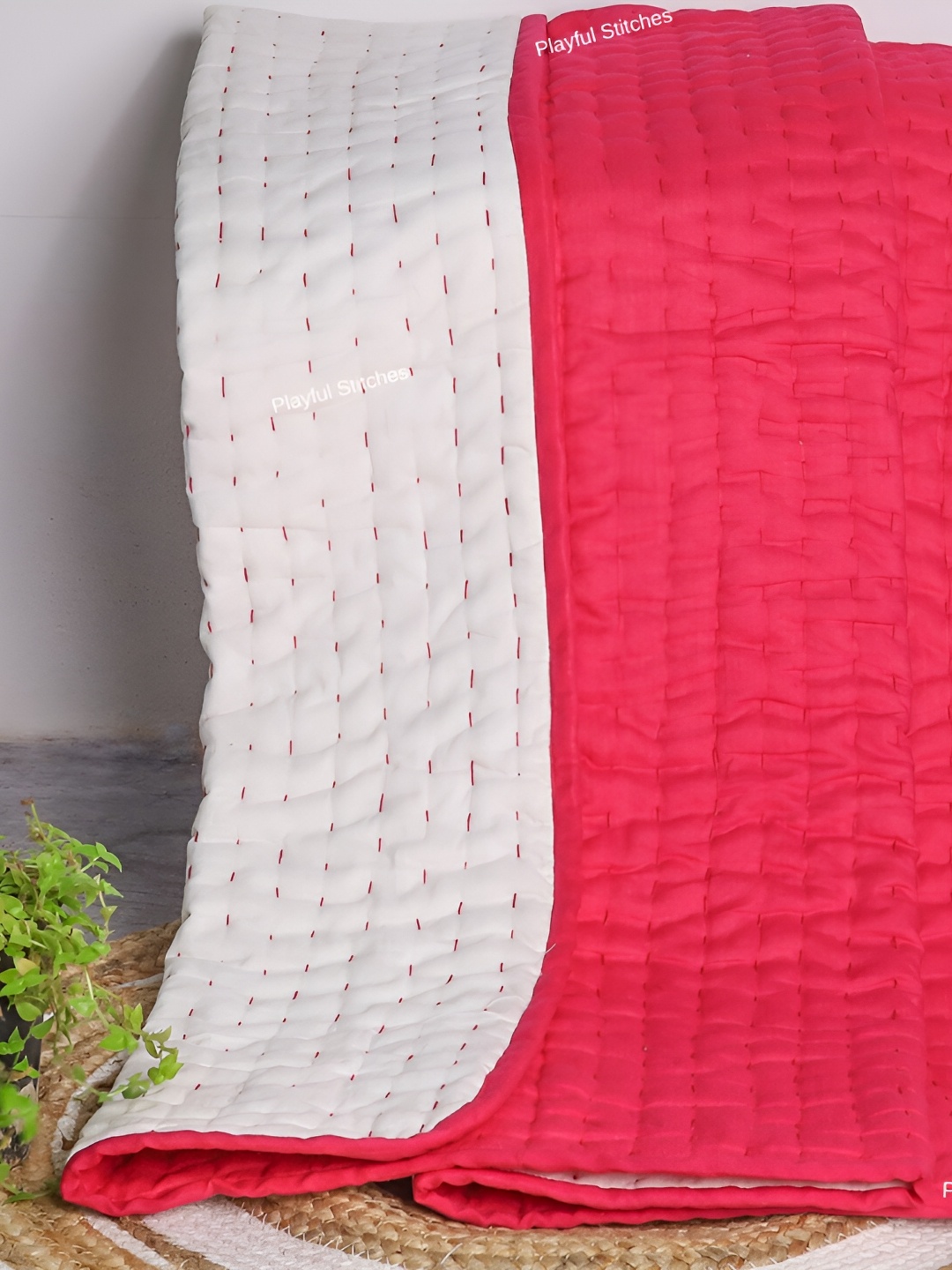 

PLAYFUL STITCHES Kids Handmade Kantha Quilt, White