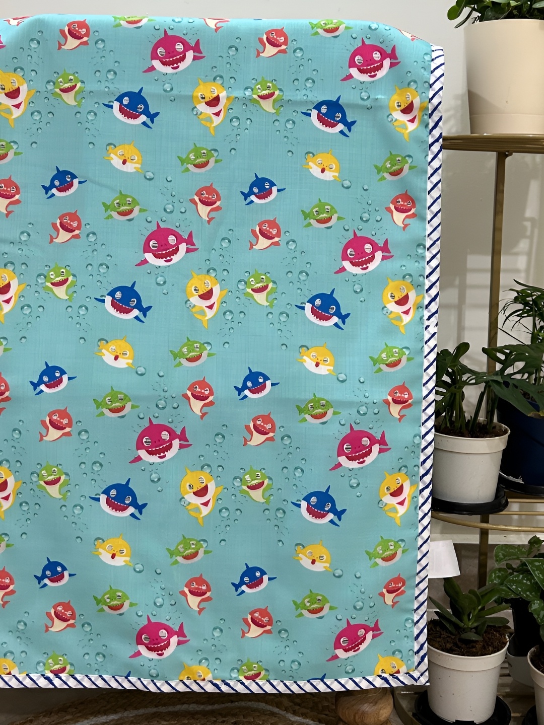 

PLAYFUL STITCHES Blue & Pink Cartoon Mild Winter 210 GSM Single Bed Blanket
