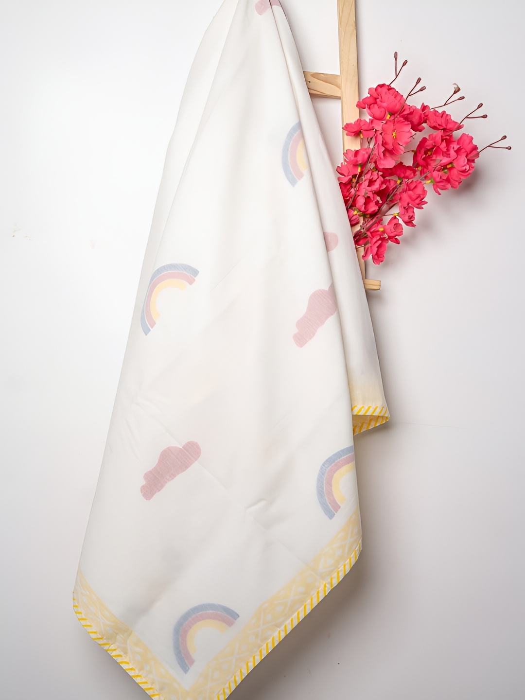 

PLAYFUL STITCHES 3 Layer Non-toxic Kids Dohar Made With Natural Dye - 40x60 Inches, White