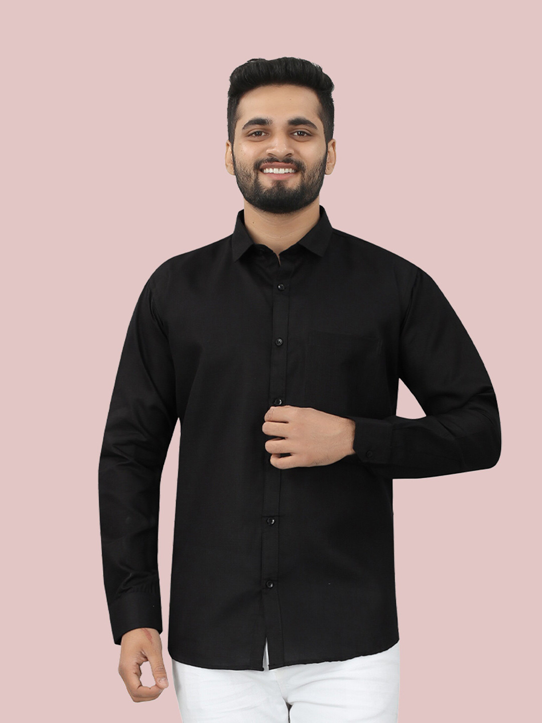 

N N ENTERPRISE Comfort Spread Collar Formal Shirt, Black
