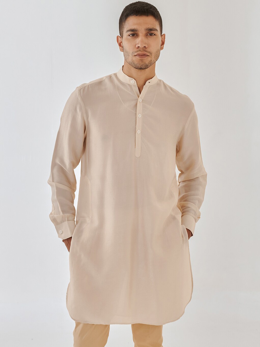 

QB MEN Band Collar Straight Kurta, Beige