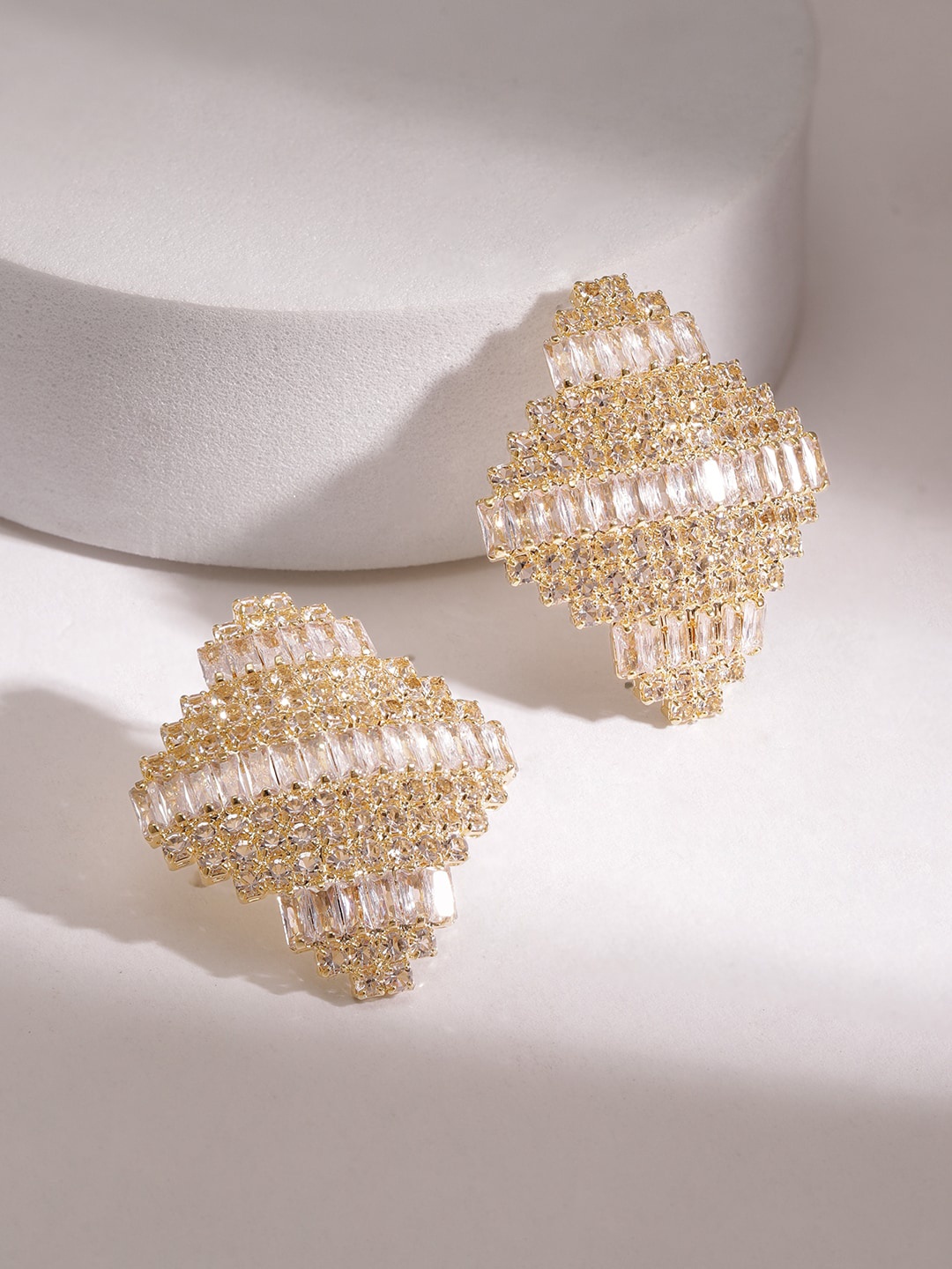 

Rubans Gold Plated Zirconia Studded Geometrical Stud Earrings