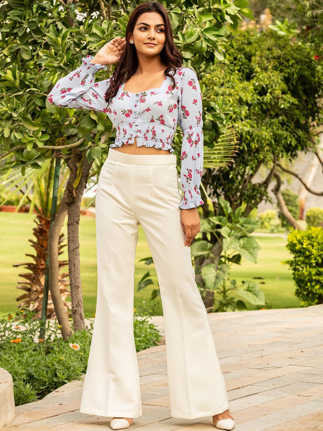 

B'Infinite Floral Printed Square Neck Top With Trouser, Blue