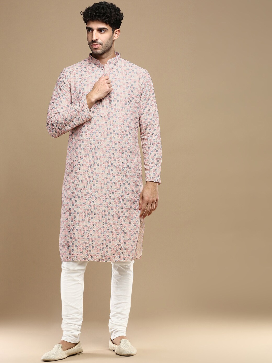 

Anouk Pink Ethnic Motifs Embroidered Sequinned Detailed Cotton Straight Kurta